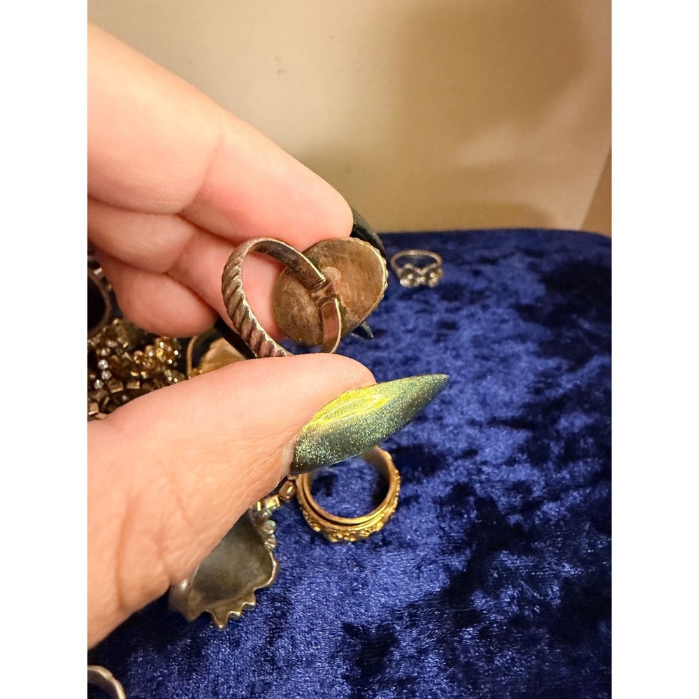 Southwestern Turquoise Matrix Oval Statement Ring Sterling Silver Rope Band - Picture 4 of 4